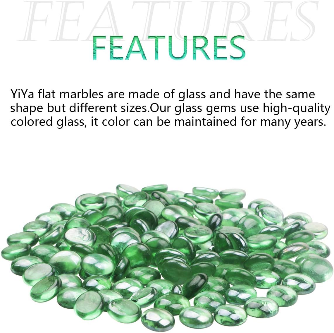 YIYA Green Flat Marble Decorative Beads Glass Gems for Home Decoration Vase Filler Fish Tank Bottom Decoration (About 0.68 lb(310g)/Bag)