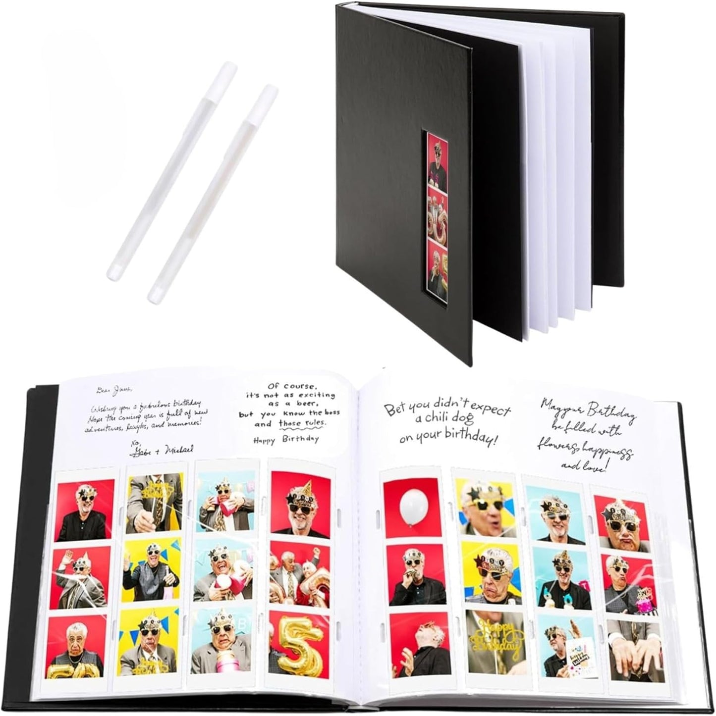PBF (5 Pack) Photo Booth Album, Guest Book with 2x6 Clear Picture Inserts, Black Cover with Plastic Sleeves & White Pages, Scrapbook Album for Photo Strips, Memory Book, Wedding, and Baby Showers