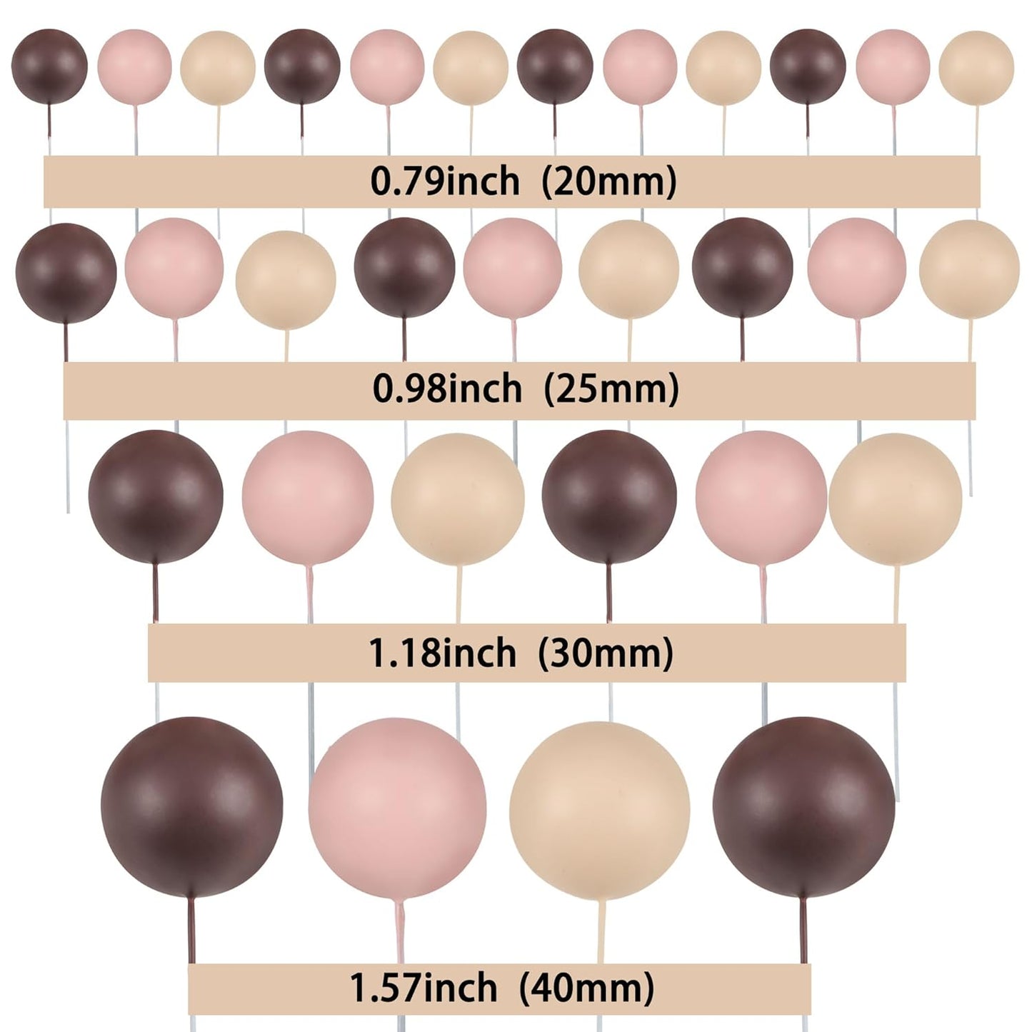 Gyufise 30Pcs Mini Balloon Cake Topper Brown Foam Ball Cake Topper Decorations Faux Pearl Balls DIY Cake Insert Topper Baking Decoration for Wedding Baby Shower Girls Boys Birthday Party Supplies