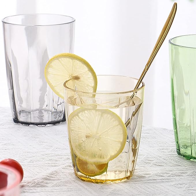 ZEAYEA Set of 6 Acrylic Drinking Cups, 14 oz Unbreakable Water Tumbler, Reusable Plastic Drinking Glasses, Stackable Beverage Tumbler for Juice, Lemonade, Ice Coffee, BPA-free, Dishwasher Safe