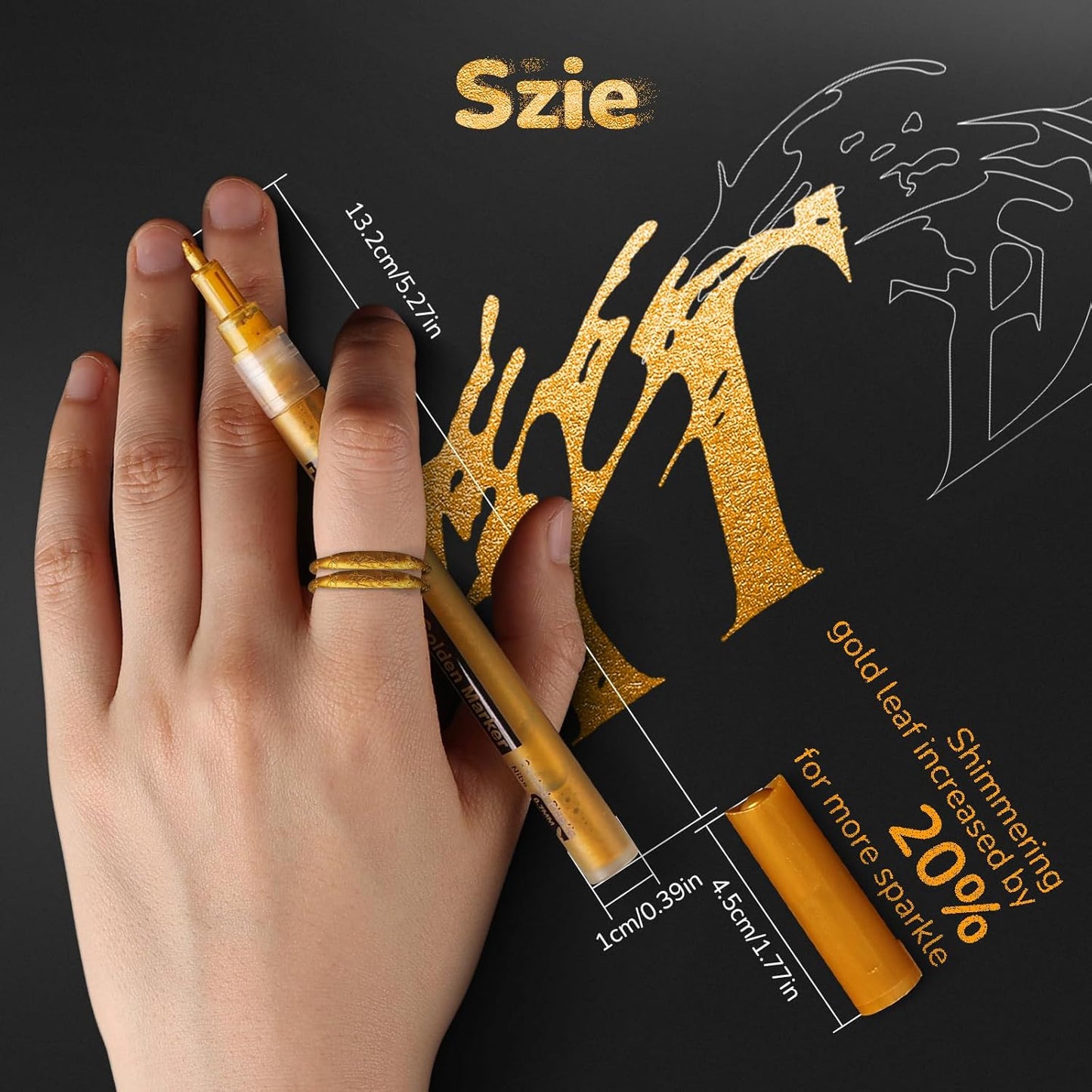 5 Acrylic Paint Markers, Gold Paint Pens, Metallic Permanent Markers Extra-Fine Tip 0.7mm, Waterproof Pens for Rock Painting, Wood, Plastic, Metal, Canvas (5 Gold)