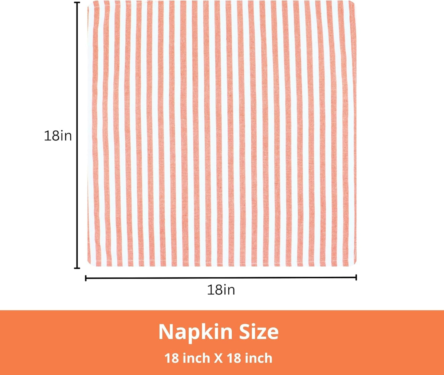 PurpleEssences Plain Striped Cloth Napkins - Set of 12-100% Cotton - 18 x 18 Inch - Fall Thanksgiving - Perfect Everyday Use Dinner Napkin - Orange White