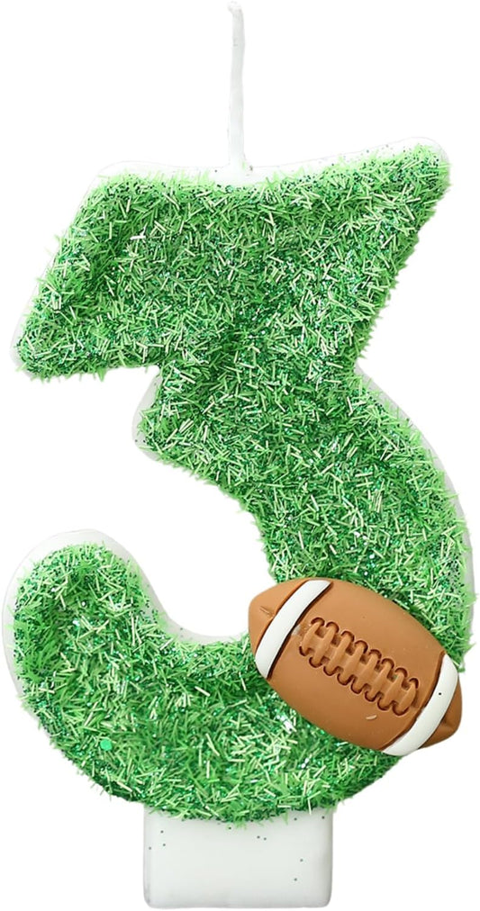 Football Birthday Number Candles for Cake Green Number 3 Candle Football Cake Topper Cupcake Topper for Football Birthday Party Decorations Supplies Favors