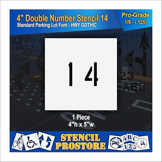 Pavement, Curb, and WheelStop Stencils - 4 inch Double Number Stencil - (14) - 4" x 4" x 1/8" (128 mil) - Pro-Grade