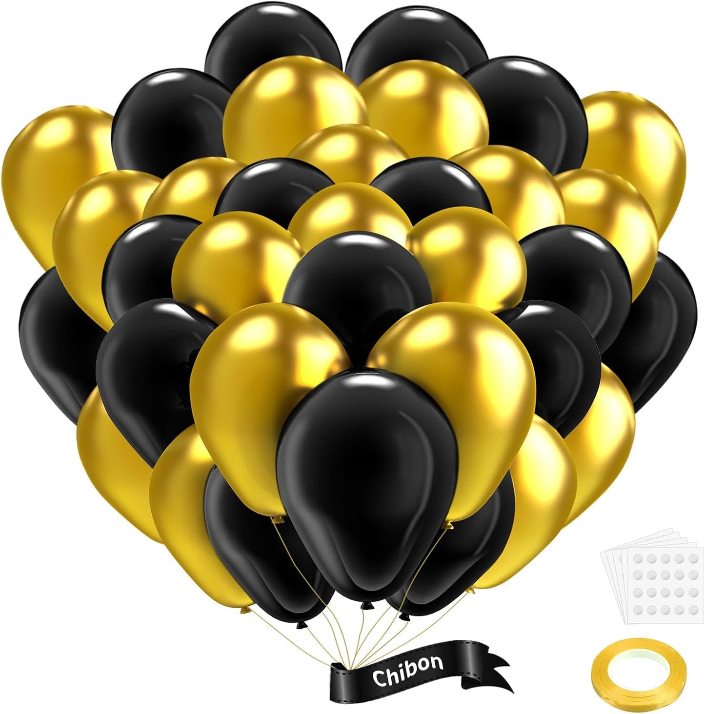 Black and Gold Metallic Chrome Balloons Set, 67pcs 12 inch Latex Party Balloons for Birthday Party Graduation Anniversary Baby Shower Wedding Decorations