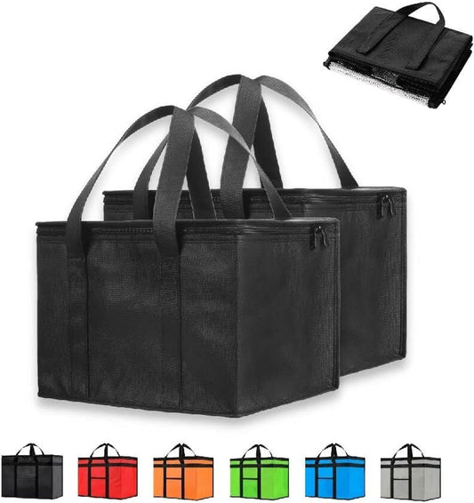 Small Insulated Cooler Bag and Food Warmer for Delivery & Grocery Shopping with Zippered Top, Black (1 Pack)