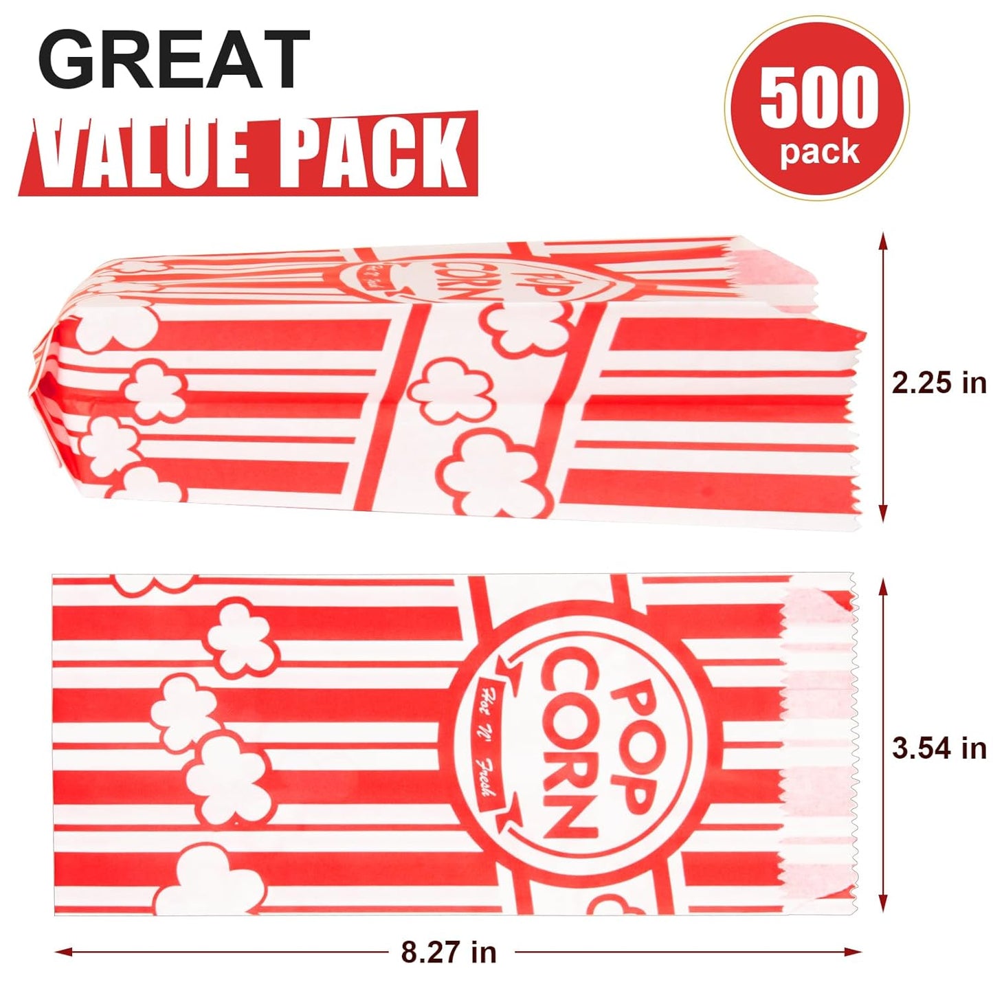 500pcs Paper Popcorn Bags for Party, 1 Oz Small Vintage Individual Servings Popcorn Container Pop Corn Bags Bulk for Popcorn Machine Accessories Supplies Movie Nights (500)