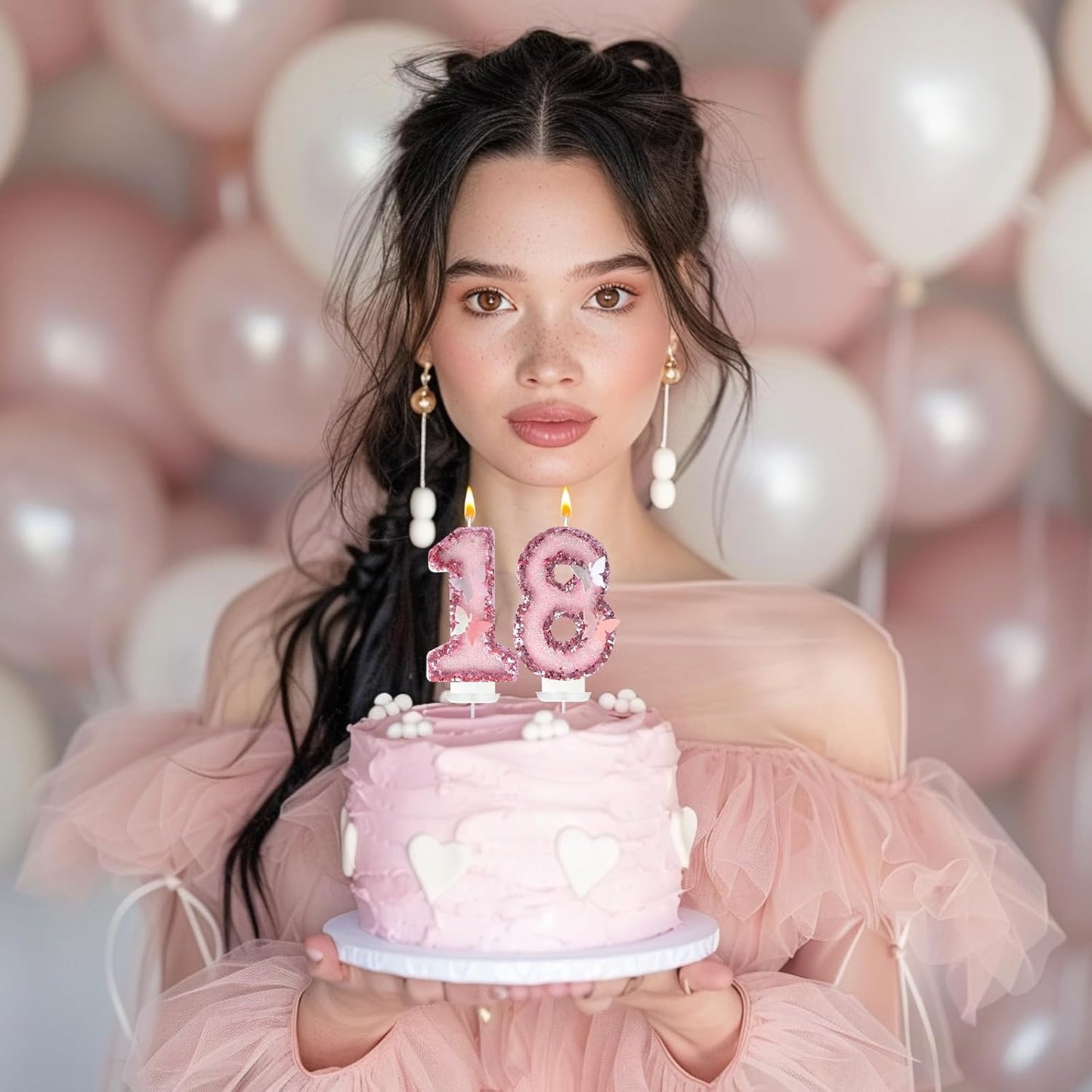 18Th Birthday Candles，Glitter Butterfly Cake Toppers Pink Sequins Wedding Numeral Cupcake Decorations，Suitable for Girl and Boy Wedding Cakes, Party Celebrations, Birthday Decorations (18)