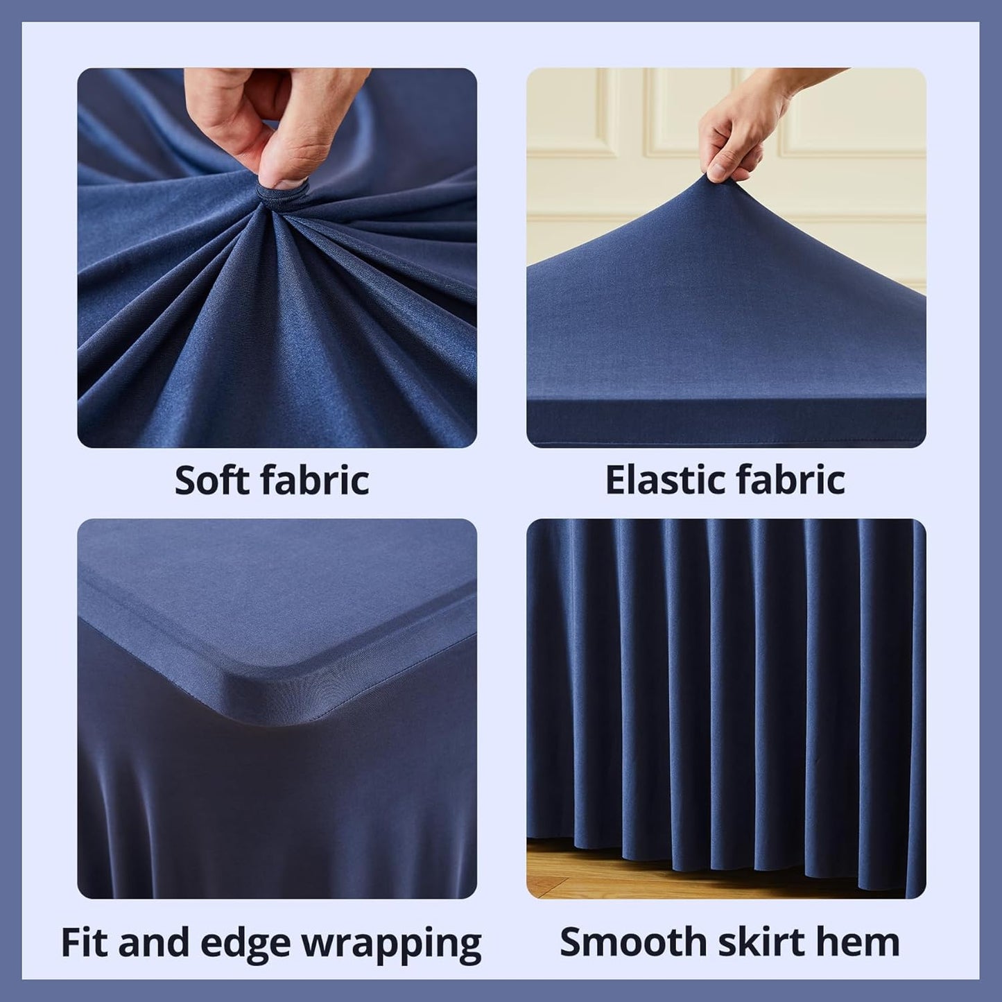 Besutolife 2 Pack Dark Blue Spandex Tablecloth for 6ft Rectangle Tables Fitted Table Cloth Stretch Table Covers Skirt 6ft Rectangular Tablecloths for Banquet Parties Wedding Decorations