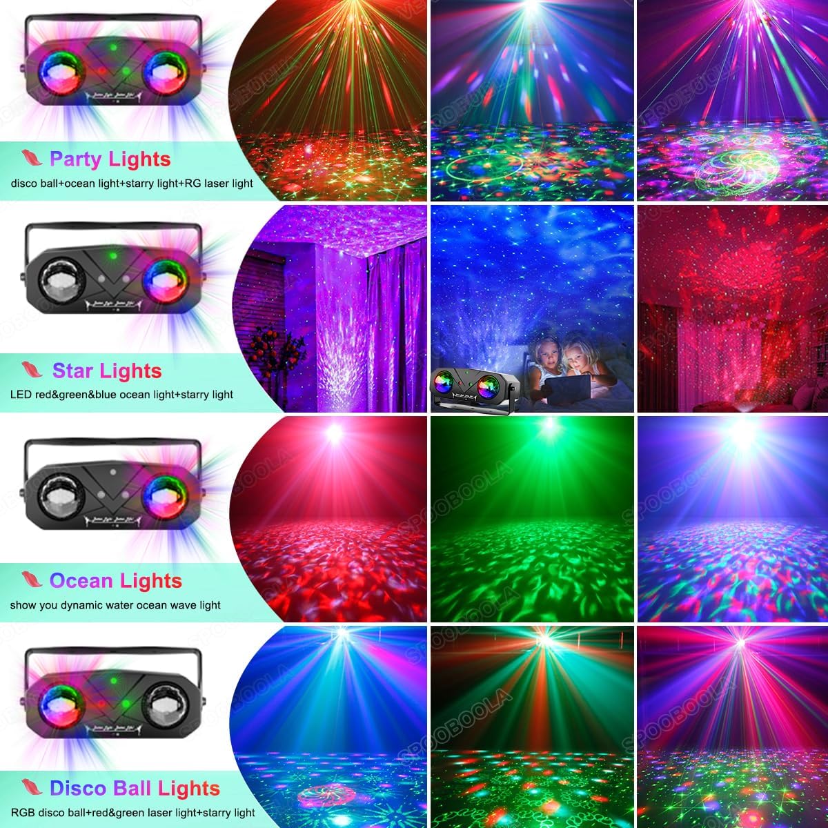 Party Disco Ball, Dj Disco Light Strobe Dance Sound Activated with Remote Control Stage Rave Light Ocean Star Projector for Club Parties KTV Christmas Halloween Décor Birthday Outdoor Glow Party