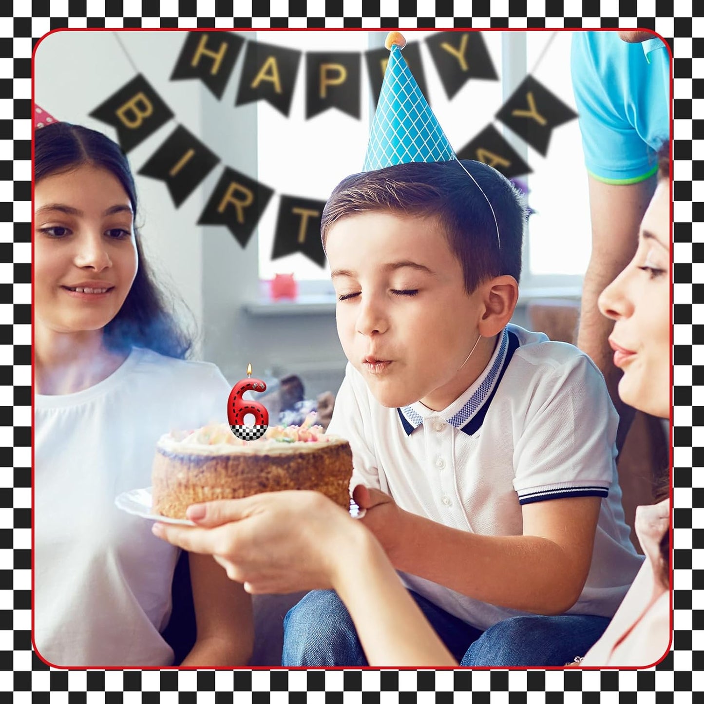 Racing Car Theme Birthday Candle with Checkered Flag Design - Durable Cake Topper for Race Car Party Decorations,Birthday Supplies - Number 6 Candle for Racing Themed Celebrations