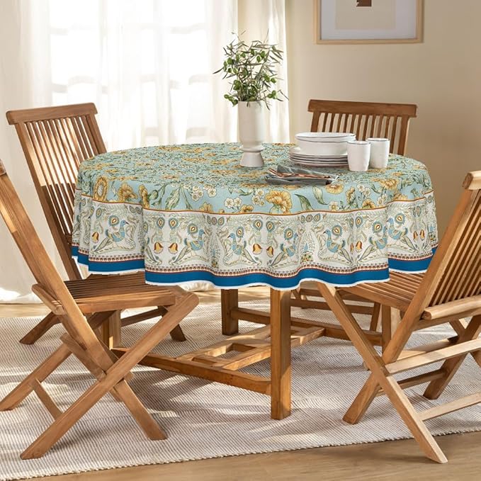 Horaldaily Rustic Round Tablecloth 60x60 Inch Round, Bird Floral Vintage Washable Seasonal Table Cover for Party Picnic Dinner Decor
