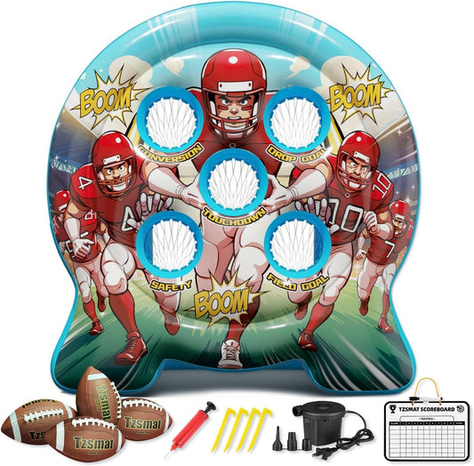 Kids Football Target Toss Game with Junior Size Footballs - Inflatable Throwing Target Toy - Fun Sports Carnival Party Game - Fun Kids Sports Outdoor Game