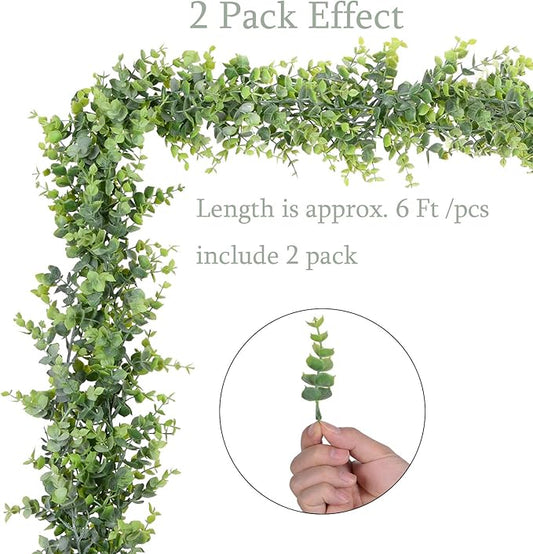 Artificial Vines Faux Eucalyptus Garland, 2 Pack Fake Eucalyptus Greenery Garland Wedding Backdrop Arch Wall Decor, 6 Feet/pcs Fake Hanging Plant for Table Festival Party Decorations