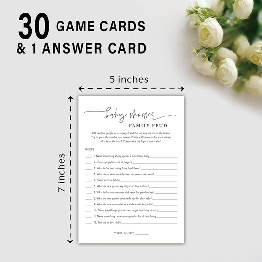 Family Feud Baby Shower Game - Pack of 30 Cards, Answer Key, Gender Neutral Decorations, Feud Game Supplies