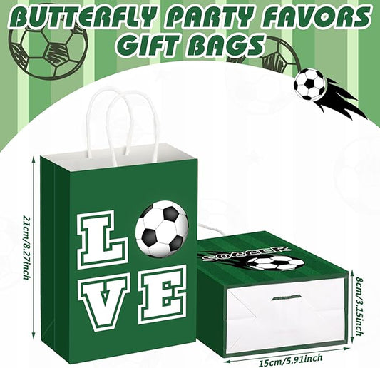 Outus 24 Pcs Soccer Party Favor Bags Soccer Goodie Gift Paper Bags with Handles Sports Ball Candy Treat Pouch for Sports Football Party Birthday Baby Shower Decorations Supplies