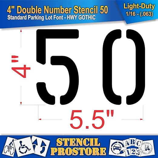 Pavement, Curb, and WheelStop Stencils - 4 inch Double Number Stencil - (50) - 4" x 5.5" x 1/16" (63 mil) - Light-Duty