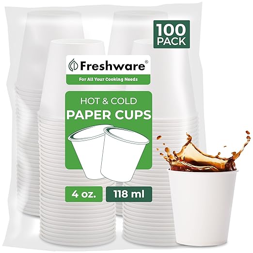 Freshware Coffee Cups 4 oz [100 Pack] Disposable Paper Cups for Mouthwash Cups, Hot Paper Coffee Cup, Ideal for Bathroom Cup