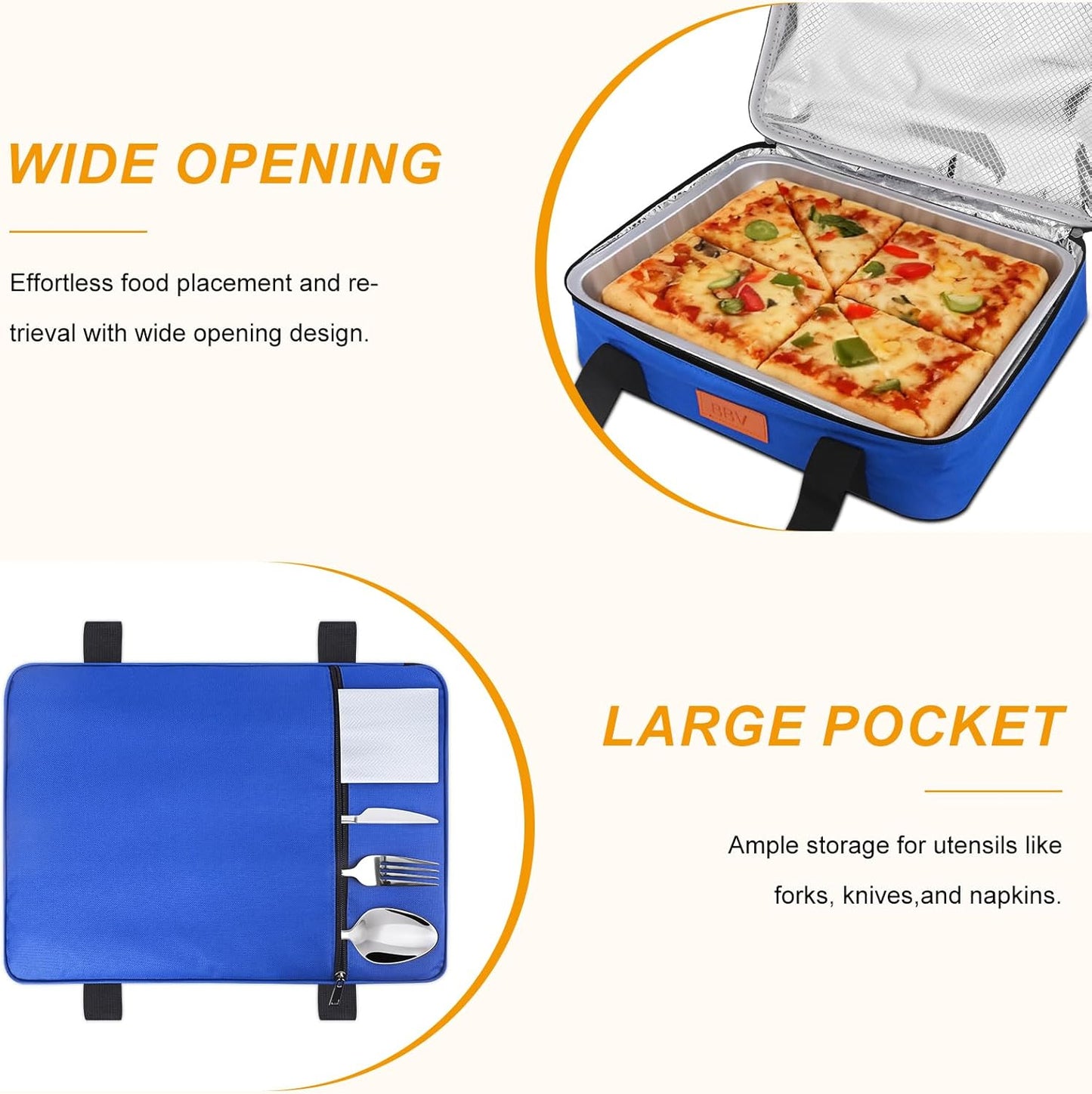 BBV Insulated Casserole Carrier for Hot or Cold Food, Food Warmer Bag Fits 9"x13" Baking Dish, Durable Nylon Leak Proof Food Containers for Travel, Potluck, Parties, Picnic, Cookouts (Royal Blue)