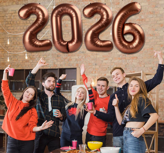2026 Balloon - Coffee Brown Birthday Number Balloons, 40 Inch Large Foil Balloons for Men Women Boys Girls Coffee Brown Themed Birthday Decorations，Number 2026 Balloon