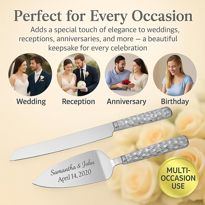 GIFTS INFINITY Personalized Wedding Cake Knife and Server Set with Engraving – Cake Cutting Utensil Set, Keepsake Gift for Wedding, Anniversary, Reception, Birthday & Other Occasions (2531)