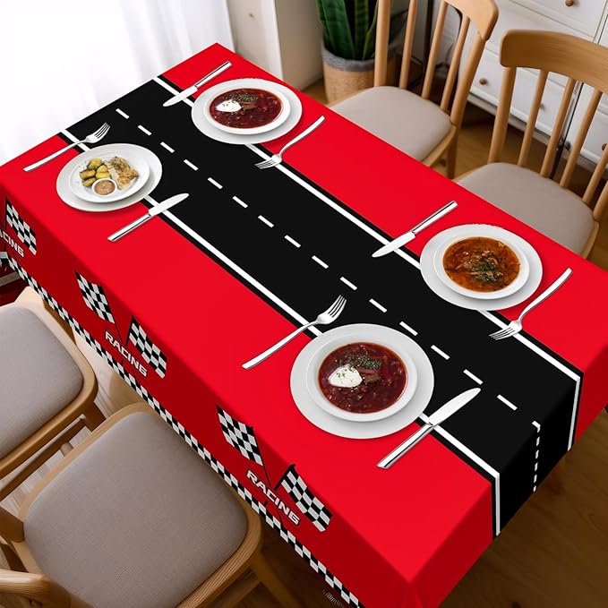 Childom 3Pcs Racing Car Plastic Tablecloth, Race Birthday Party Decorations, 54'' x 108'' Checkered Table Cloth Decor, Favors Rectangular Tablecloth for Boys Baby Shower Home