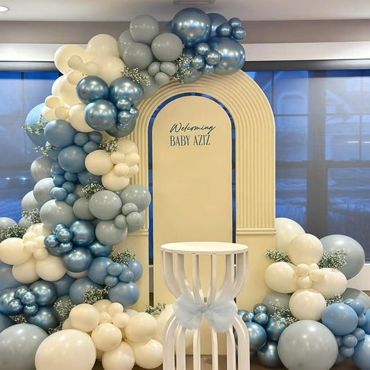 Blue White Sand Balloons Dusty Slate Fog Pastel Metallic Blue Beige Balloon 12INCH Helium Latex Balloon for Arch Kids Birthday Party Decorations Baby Boy Shower Christening Bridal Wedding Decor