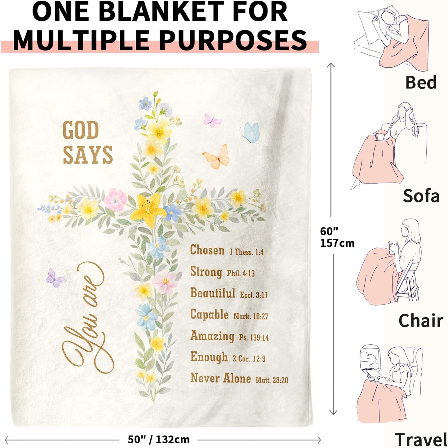 Christian Gifts for Women Faith, Flannel Soft Christian Blanket Decor, Religious Gifts for Women on Mothers Day Birthday Christmas, Spiritual Bible Verse Scripture Prayer Blanket - Cross