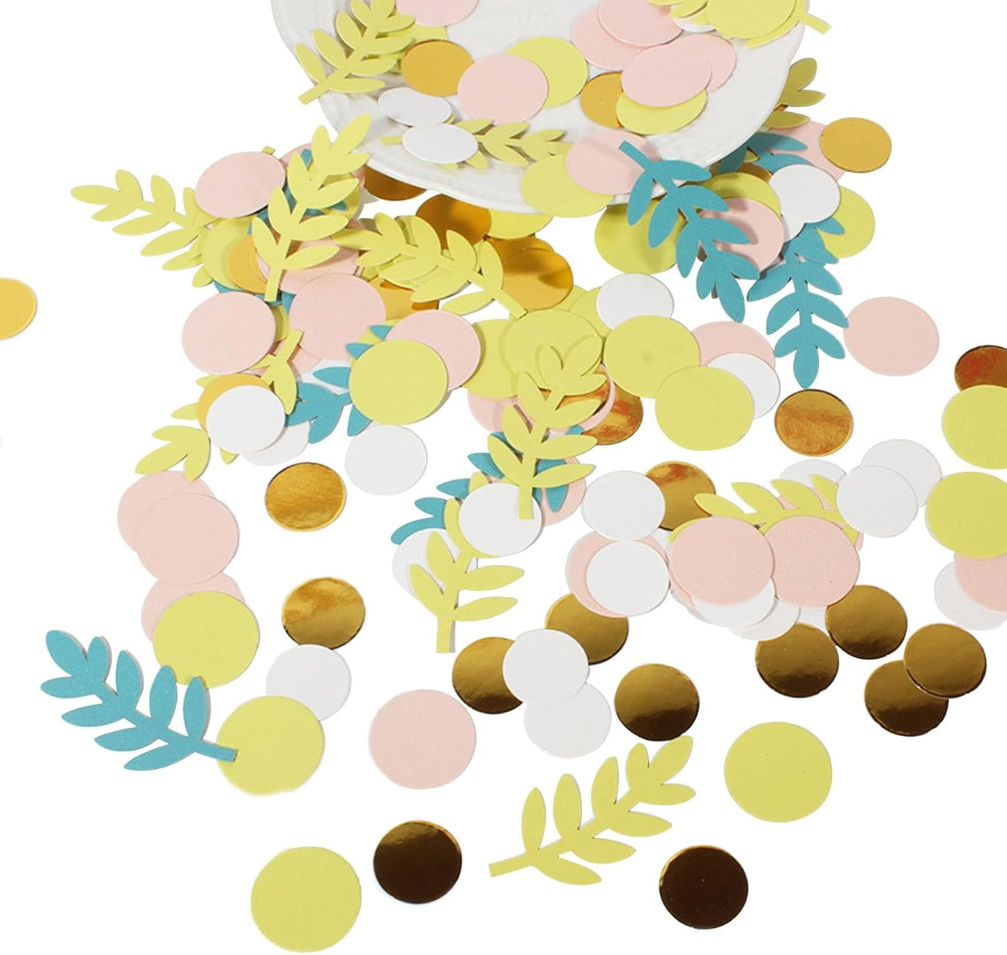 200 Pcs Baby Shower Confetti - Yellow Blue Eucalyptus Dots, Boho & Forest Party Decor, Bridal & Wedding Table Confetti