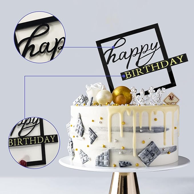 40 PCS Happy Birthday Cake Toppers Mirror Acrylic Toppers with 10 Styles 8 Colors for Birthday Party Cake Desserts Pastries