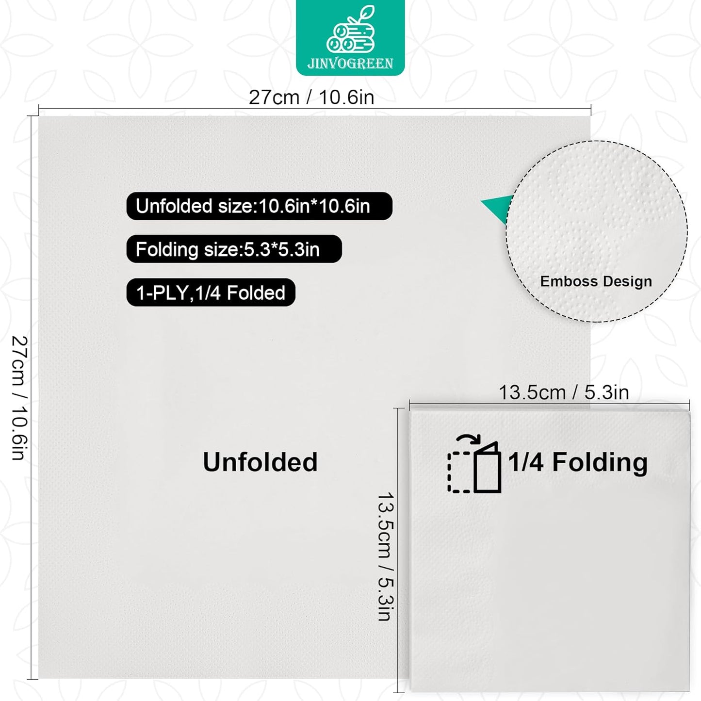 JINVOGREE 1000 Count Cocktail Napkins Bulk 1-Ply White Beverage Paper Napkins Disposable for Bars, Lunch, Parties, Restaurant and Everyday Use - 5.3 x 5.3 Inch Folded
