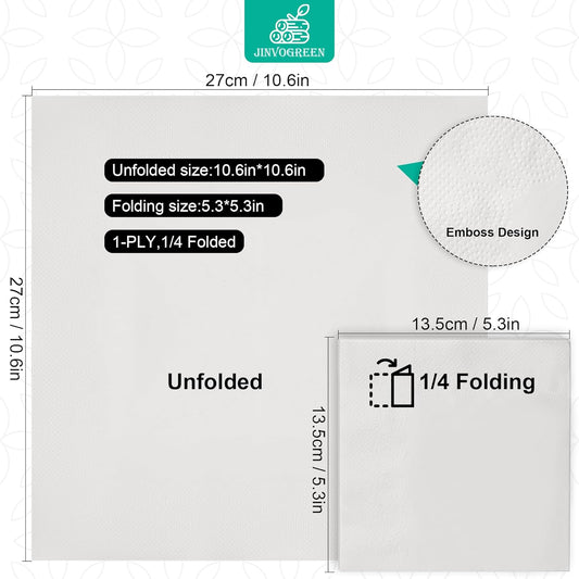 JINVOGREE 1000 Count Cocktail Napkins Bulk 1-Ply White Beverage Paper Napkins Disposable for Bars, Lunch, Parties, Restaurant and Everyday Use - 5.3 x 5.3 Inch Folded