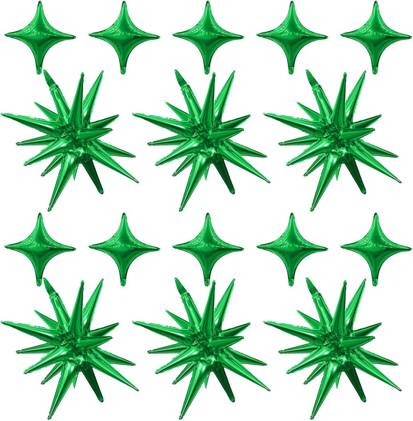Green Star Balloons,6Pcs 22Inch Explosion Star Balloons and 10Pcs 10Inch Four Angle Balloon Kit for Witch Halloween Birthday Anniversary Disco Party Decorations