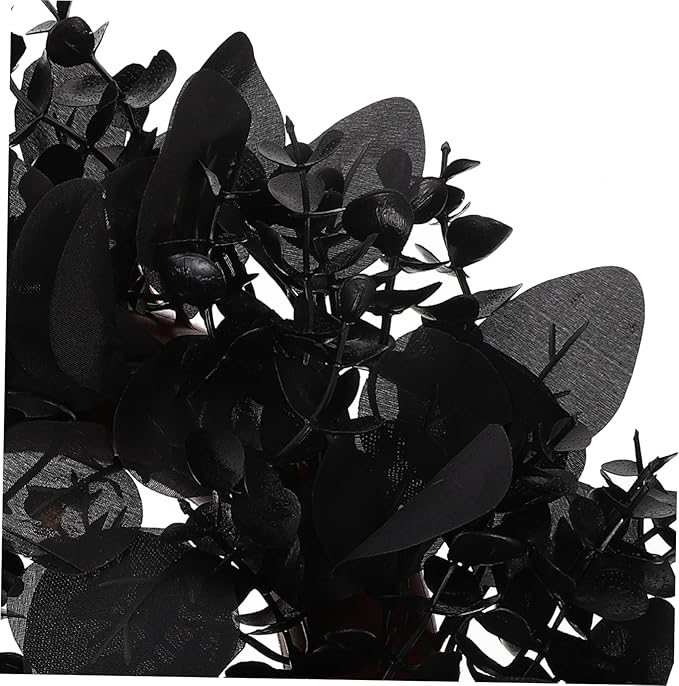 STOBAZA Halloween Eucalyptus Leaf Wreath Black Artificial Decorations Front Door Hanging Garland Eucalyptus Leaves Garland Halloween Theme Decor