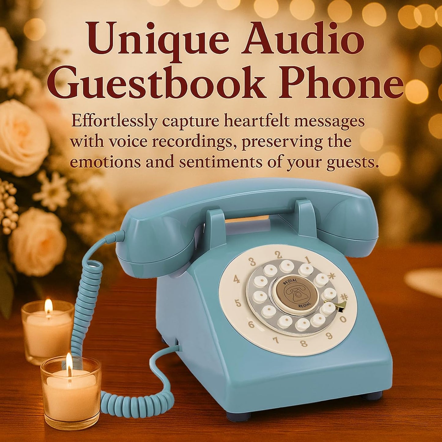 Audio Guest Book Wedding Phone, Retro Audio Phone Guestbook with Clear Voice Recording for Wedding Reception, Bridal Shower, Birthday, Baby Shower, Anniversary, Engagement (Sky Blue)