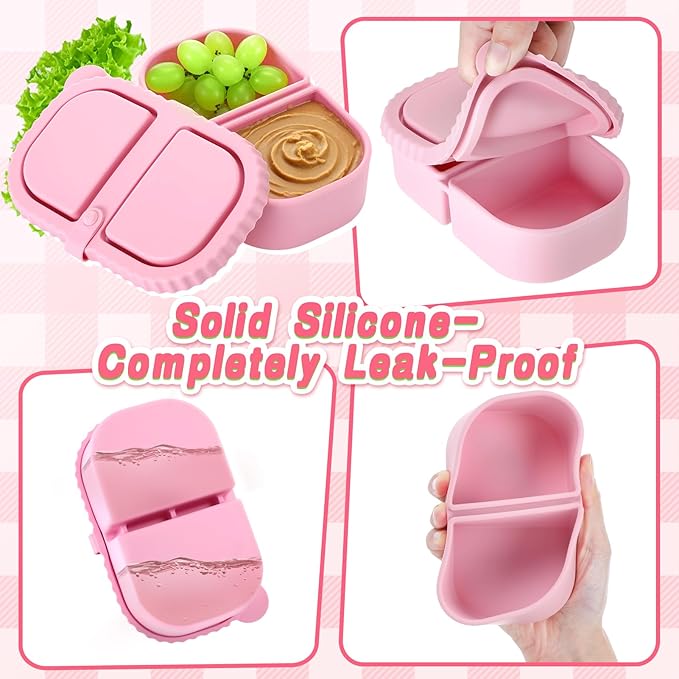 Alphatool Reusable Silicone Snack Containers - 8.5Oz 2 Compartments Snack Box with Lids, Safe Portable for Kids Toddler School Snack Fruit Lunch Sauce Condiments, 2Pcs