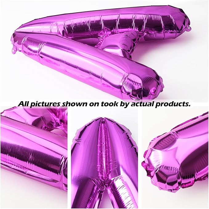 [52 PCS] 16" Foil Hot Pink Letter Balloons 2 Sets of A-Z, Mylar Aluminum Hanging Alphabet for Romance Valentine's day Graduation New Year eve Birthday Party Decorations
