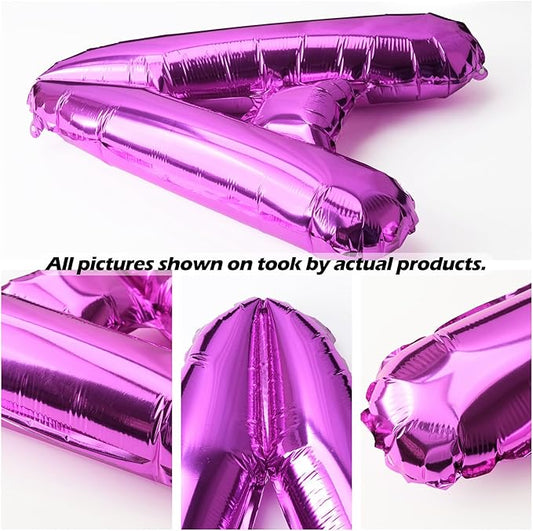 [52 PCS] 16" Foil Hot Pink Letter Balloons 2 Sets of A-Z, Mylar Aluminum Hanging Alphabet for Romance Valentine's day Graduation New Year eve Birthday Party Decorations