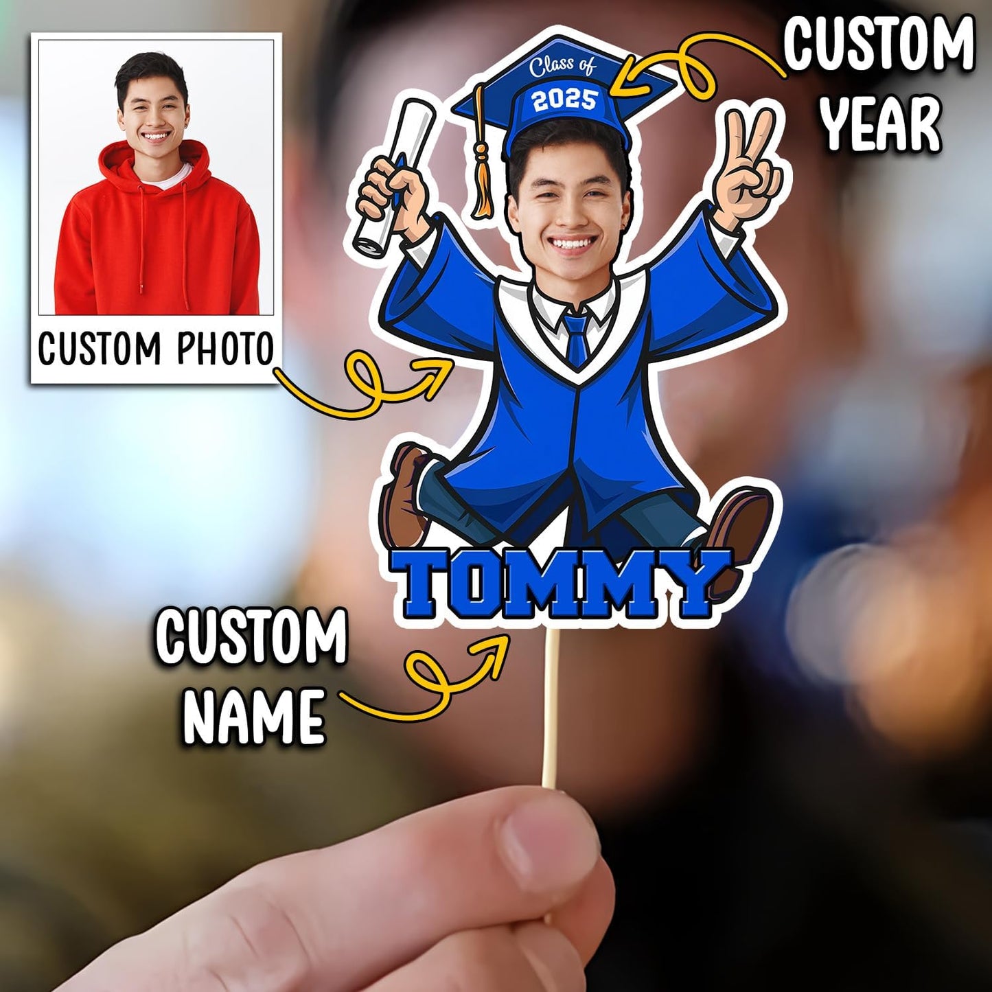 Graduation Cake Topper Class Of 2025 - Personalized Graduaton Cupcake Toppers 2025, Graduation Face Cutout, Photo Head Congrats Grad Cake Topper Decor, Christmas Gifts