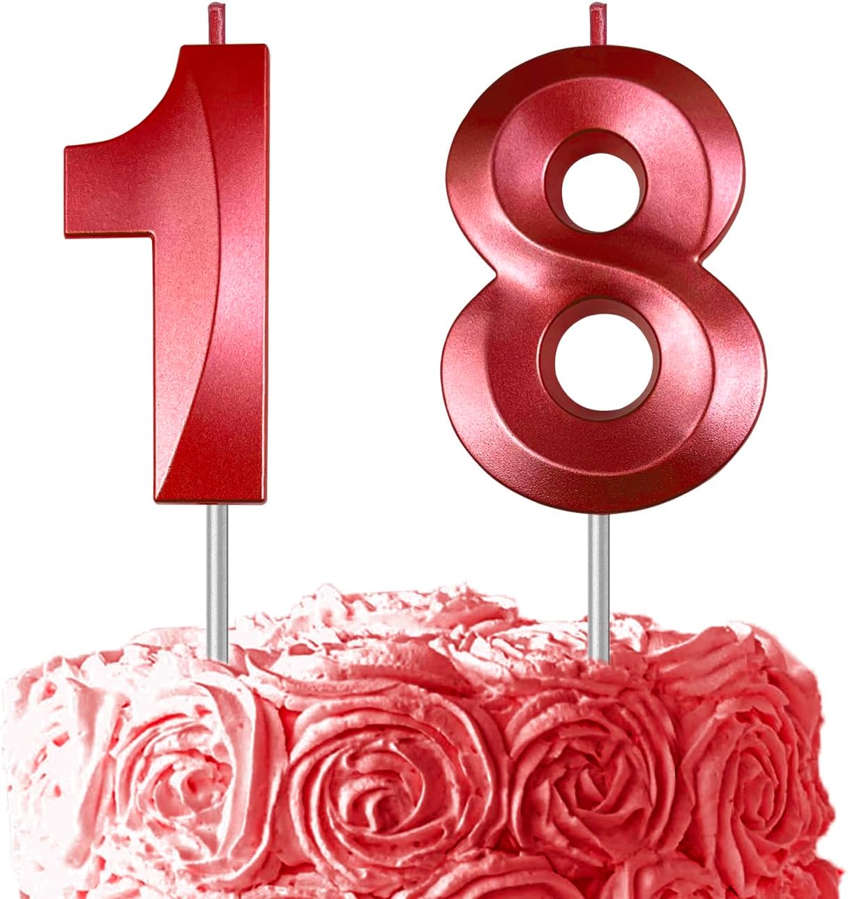 Red Number 18 Candles, 3D Diamond 2.76 Inch Cake Topper Birthday Candles for Wedding Anniversary Cake Decorations, Happy Birthday Party Decorations