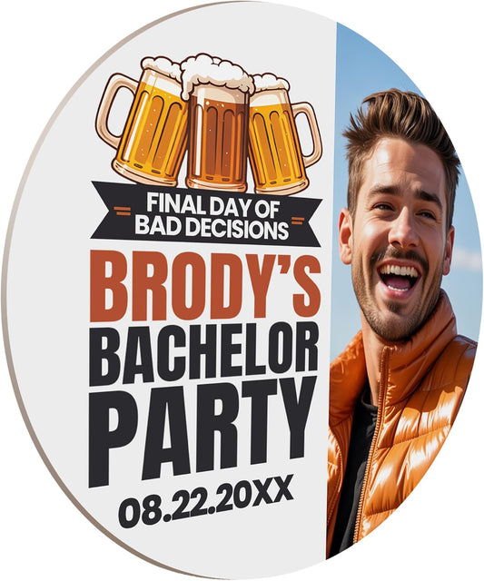 60 Pack Personalized Bachelor Party Coasters, Custom Cardboard Drink Coasters with Photo Print and Text, Fun Bachelor Party Favors and Gifts, 3.95" Round, Design 2
