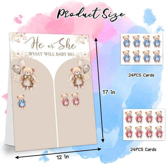 Gender Reveal Party Games, Bear Theme Baby Gender Reveal Voting Board Sign, 48 Boys Girls Bear Voting Stickers, He or She, Baby Gender Reveal Party Decorations Games for Boy or Girl Shower