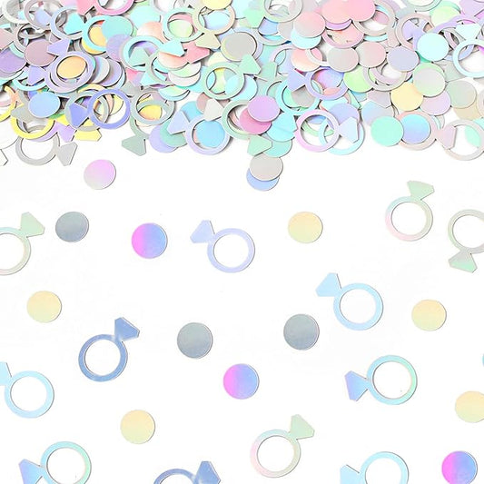 200PC Wedding Confetti for Tables Bachelorette Confetti Ring Confetti Scatters Suitable for Iridescent Themed Bridal Shower Engagement Hen Party Decorations