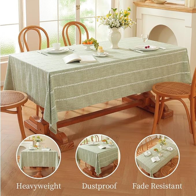 Zobesta Sage Green Table Cloth 60 x 84 Inch, Green Linen Tablecloth for Rectangle Tables, Heavy Weight Washable Farmhouse Soft Boho Tablecloth for Party, Holiday, Picnic, Dining, Outdoor,Fall