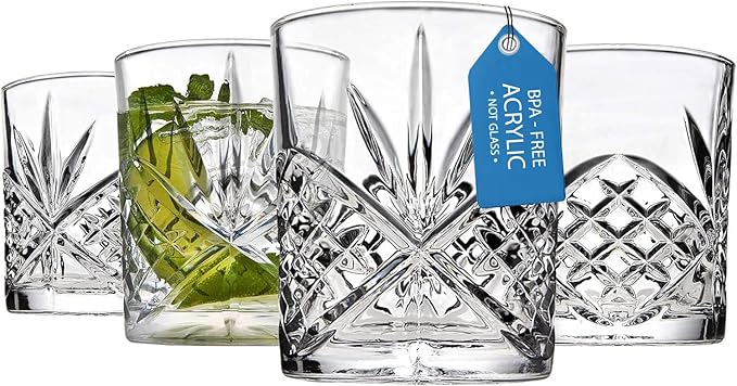 Godinger Old Fashioned Whiskey Glasses, Drinking Glasses, Shatterproof and Reusable Acrylic - Dublin Collection, Set of 4