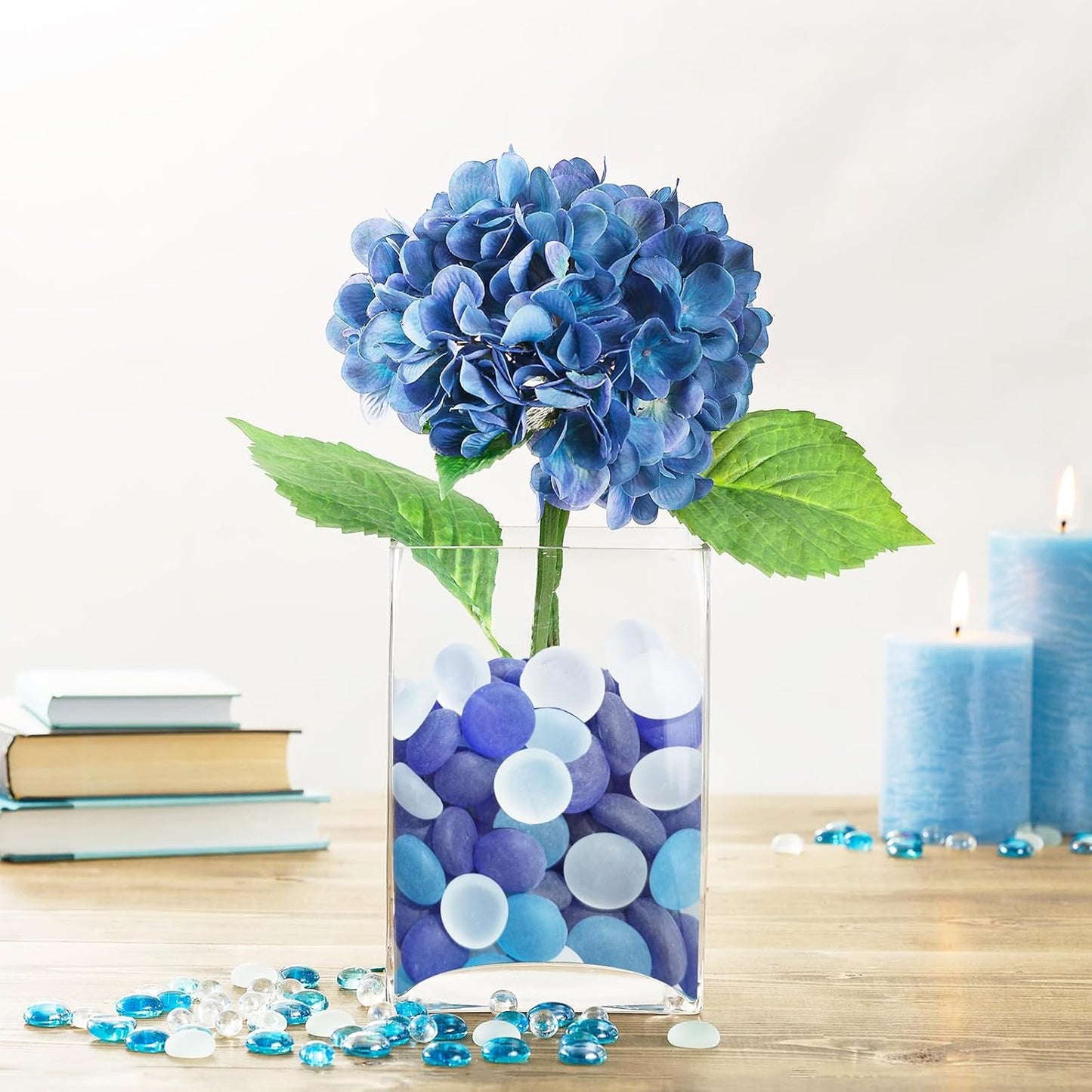 Sea Glass Gems - 0.9 Lb Blue Mix Frosted Flat Glass Marbles, Flat Gems Decorative Stones for Vase Fillers, Aquarium Rocks, Floral Supplies, Table Scatter, Craft Mosaics, and DIY Ornaments