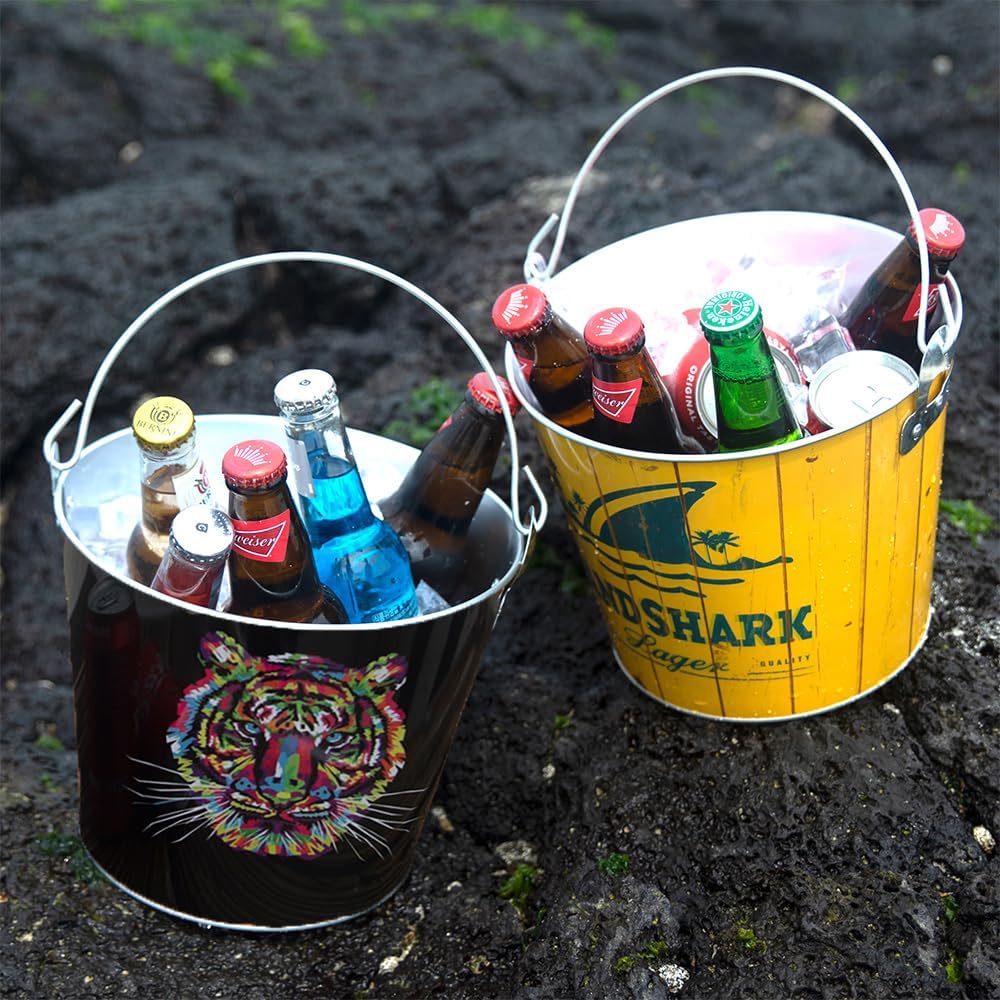 5-Quart Galvanized Steel Pail Beer Bevergage ice Bucket with Wire Handle & operner for Party