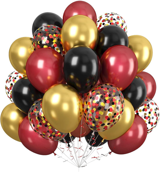 Paready Red Black and Gold Balloons Set, 60Pcs Metallic Red Black Gold Balloons, 12 Inch Metallic Chrome Confetti Balloons for Birthday Wedding Graduation New Year Casino Theme Party Decorations