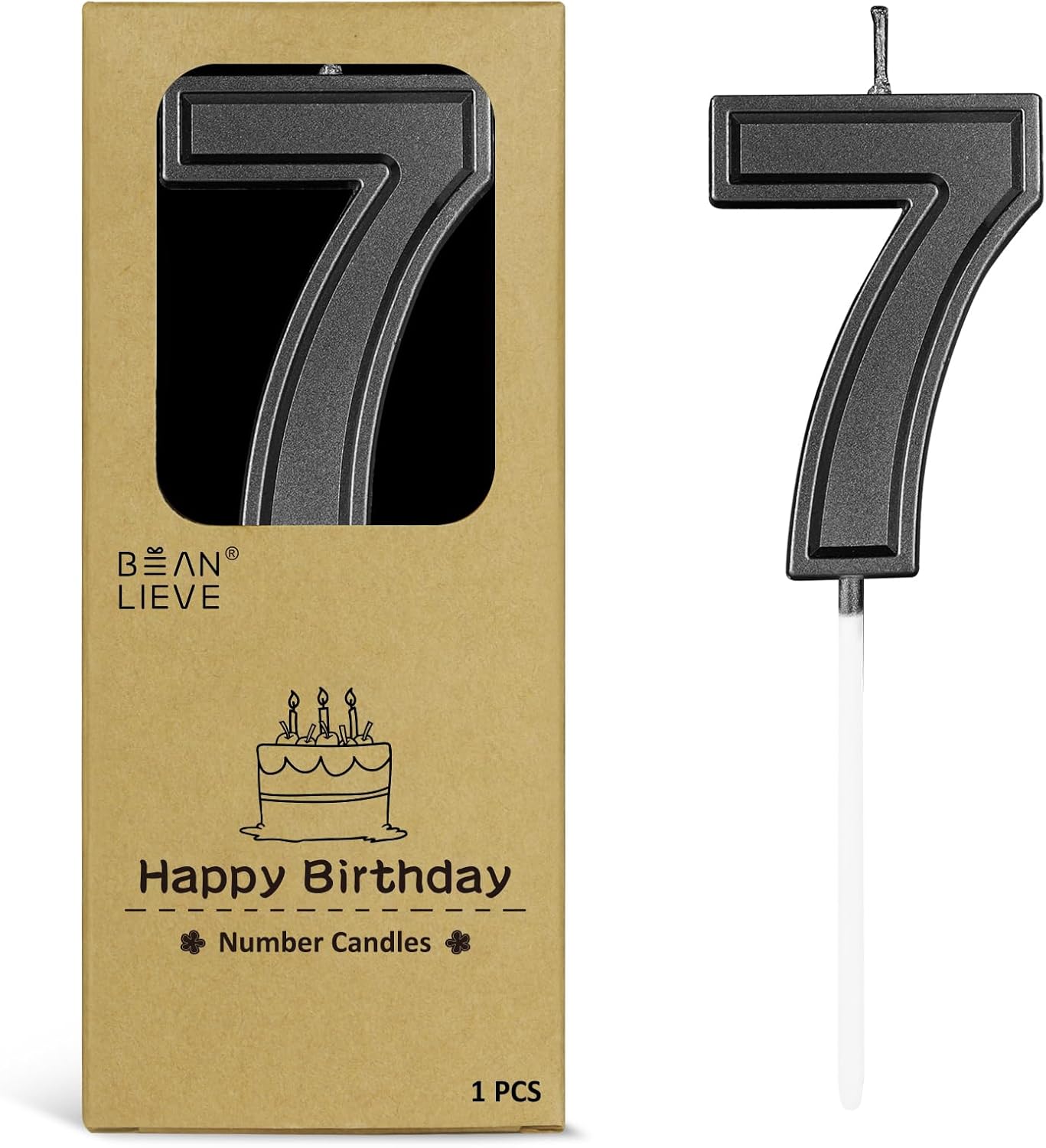 BEAN LIEVE Black Birthday Candles Number 7, Black Number Candles, Cake Number Candles for Birthday Parties and Wedding Anniversary Celebrations