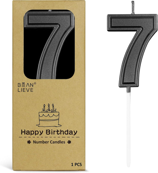BEAN LIEVE Black Birthday Candles Number 7, Black Number Candles, Cake Number Candles for Birthday Parties and Wedding Anniversary Celebrations